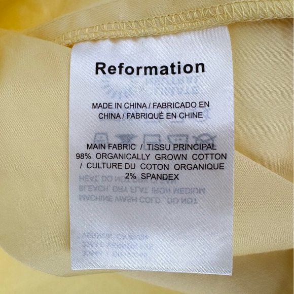 Reformation Jeune Ruffle Stretch Organic Cotton Mini Dress | Sz 8 | Light Yellow - Picture 13 of 16